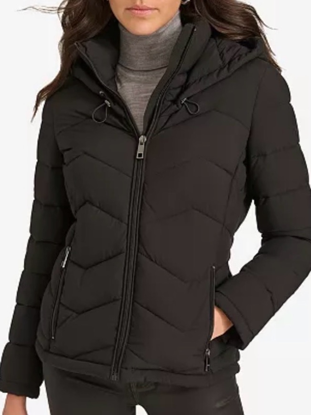 NWT Calvin Klein Black Hooded Puffer Coat Women's L Quilted Winter Jacket